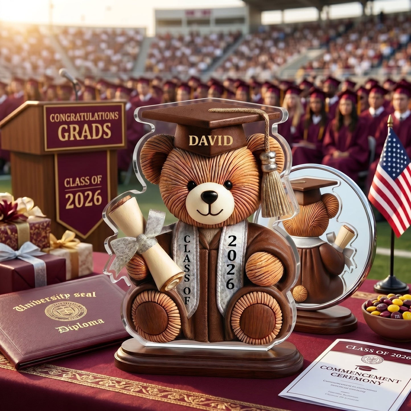 Graduation Wishes Teddy Bear - Personalized Custom Shape Acrylic Blocks - Gift For Graduates