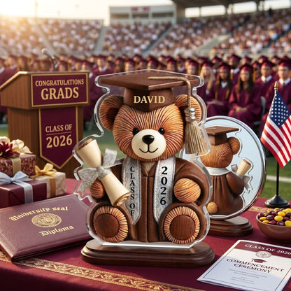 Graduation Wishes Teddy Bear - Personalized Custom Shape Acrylic Blocks - Gift For Graduates