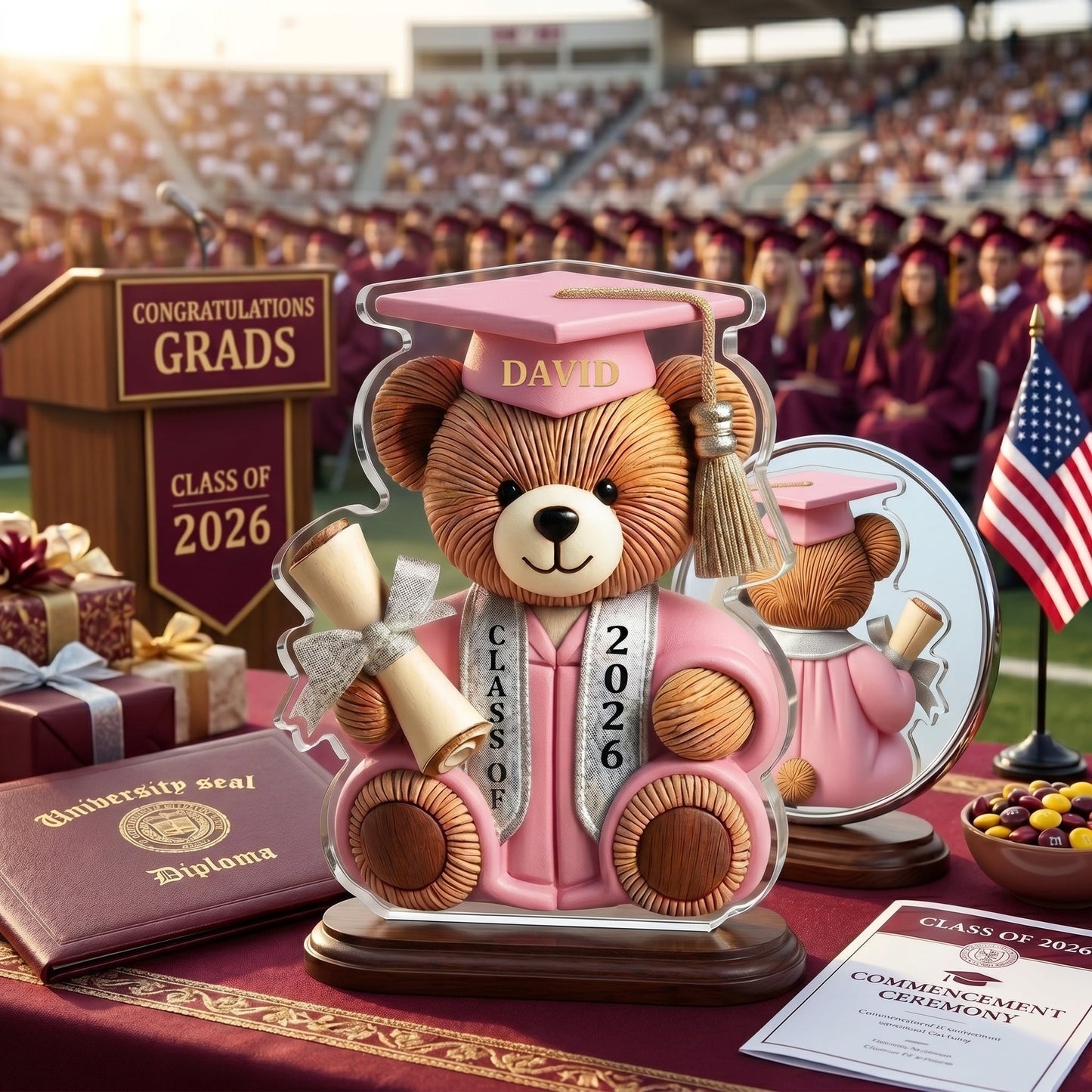 Graduation Wishes Teddy Bear - Personalized Custom Shape Acrylic Blocks - Gift For Graduates