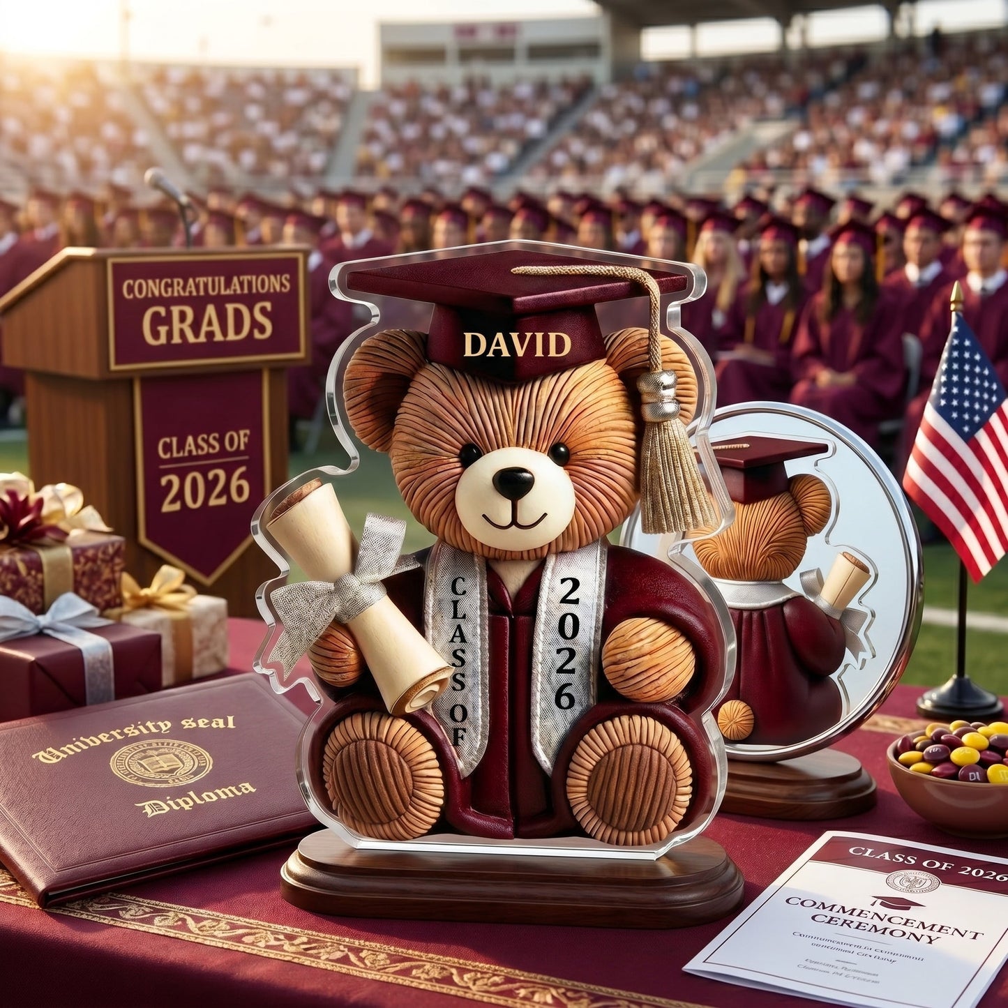 Graduation Wishes Teddy Bear - Personalized Custom Shape Acrylic Blocks - Gift For Graduates