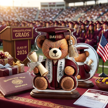 Graduation Wishes Teddy Bear - Personalized Custom Shape Acrylic Blocks - Gift For Graduates