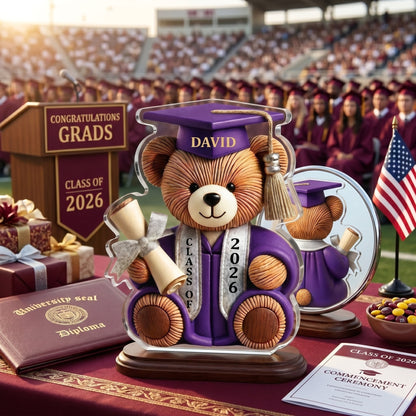 Graduation Wishes Teddy Bear - Personalized Custom Shape Acrylic Blocks - Gift For Graduates