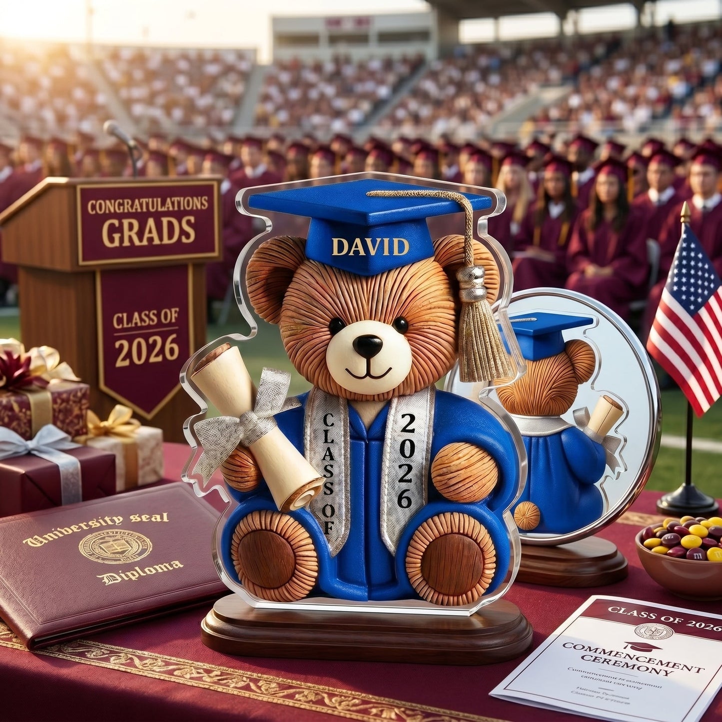 Graduation Wishes Teddy Bear - Personalized Custom Shape Acrylic Blocks - Gift For Graduates