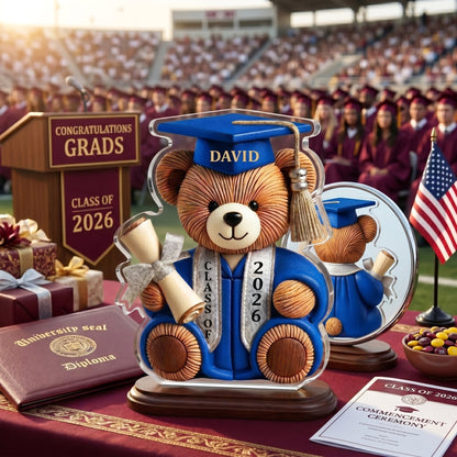 Graduation Wishes Teddy Bear - Personalized Custom Shape Acrylic Blocks - Gift For Graduates
