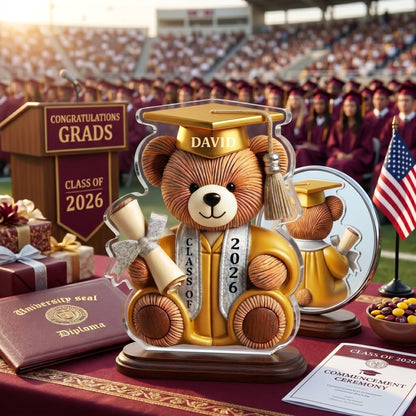 Graduation Wishes Teddy Bear - Personalized Custom Shape Acrylic Blocks - Gift For Graduates