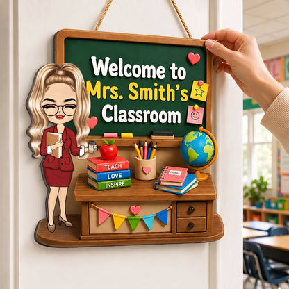 Teacher Welcome To Classroom Green Board - Personalized Wood Sign - Back To School, Classroom Decor