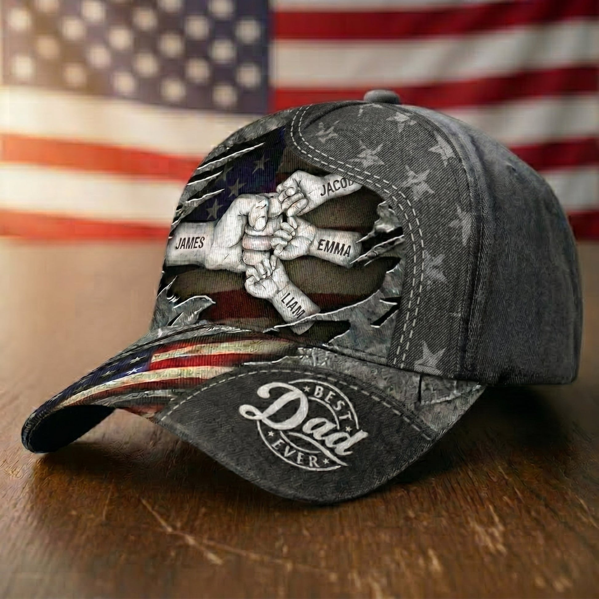 The Patriotic "Best Dad Ever" Custom Fist Bump Leather-Stitch Cap