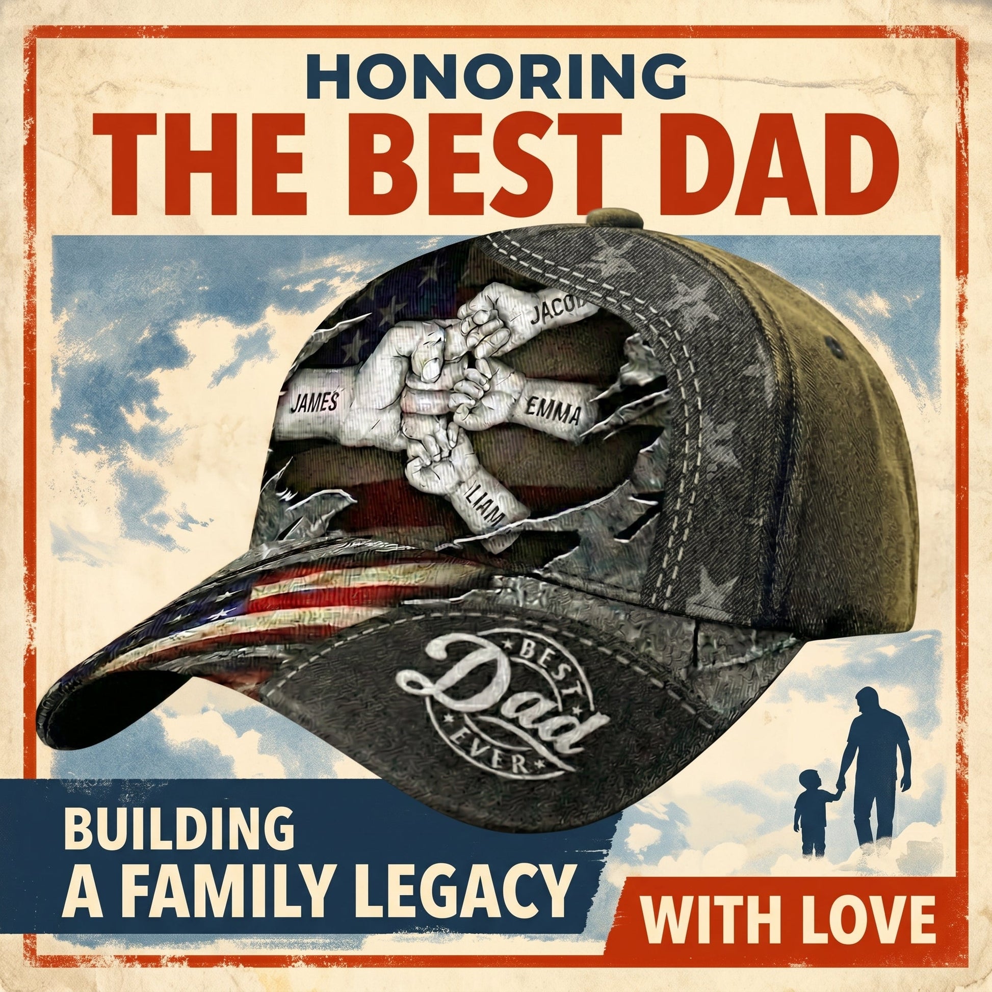 The Patriotic "Best Dad Ever" Custom Fist Bump Leather-Stitch Cap