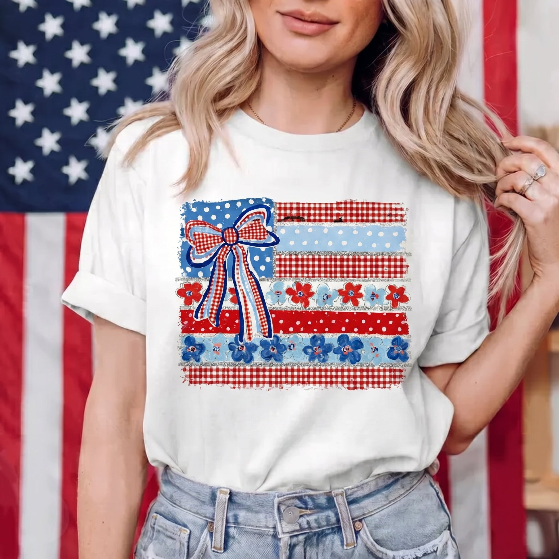The Patriotic Coquette Bow USA Flag Graphic TShirt