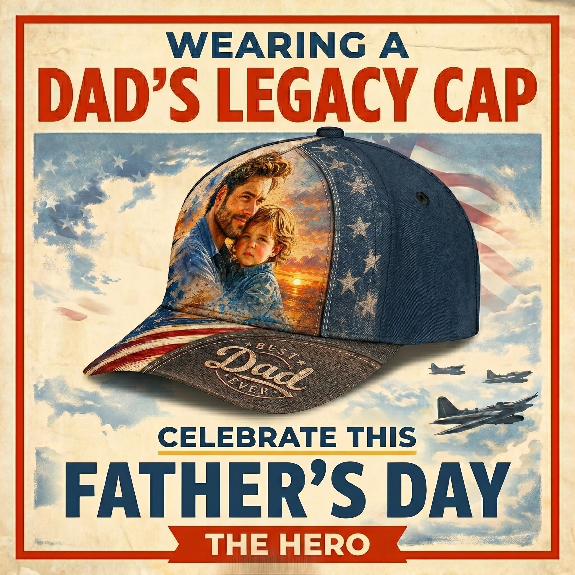 The Patriotic "Best Dad Ever" Custom Photo Watercolor Cap