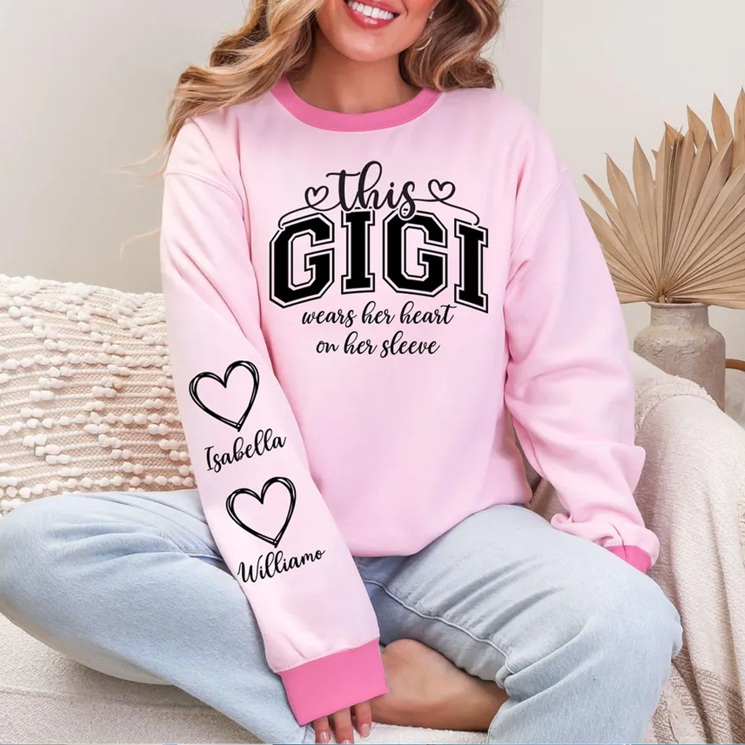 This Gigi Were Her Heart On Her Sleeve, Personalized Grandma and Grandkids Name