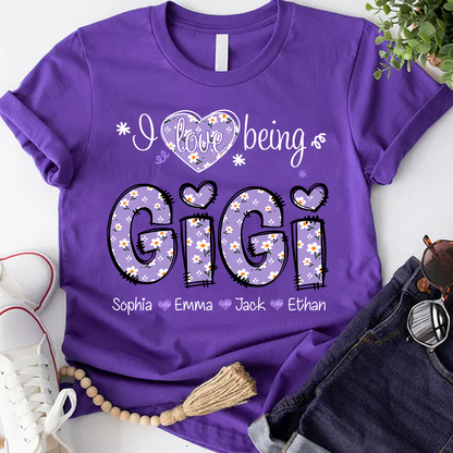 Gigi Flower Purple Gift For Family, Custom Grandma And Grandkids T-Shirt