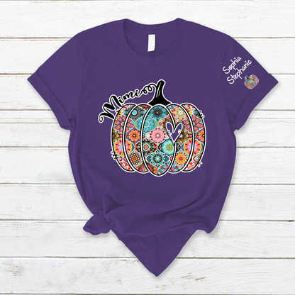 Personalized Mimi Pumpkin With Grandkids Flower T-Shirt