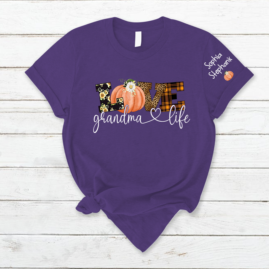 Personalized Love Grandma Life Fall Season Pumpkin T-Shirt