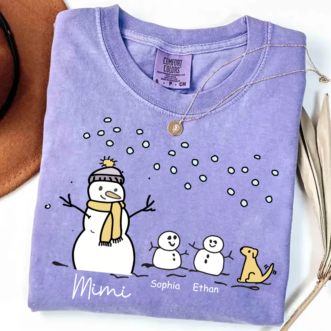 Comfort Colors® Mimi Snowman Dog with Grandkids – Christmas Gifts T-Shirt