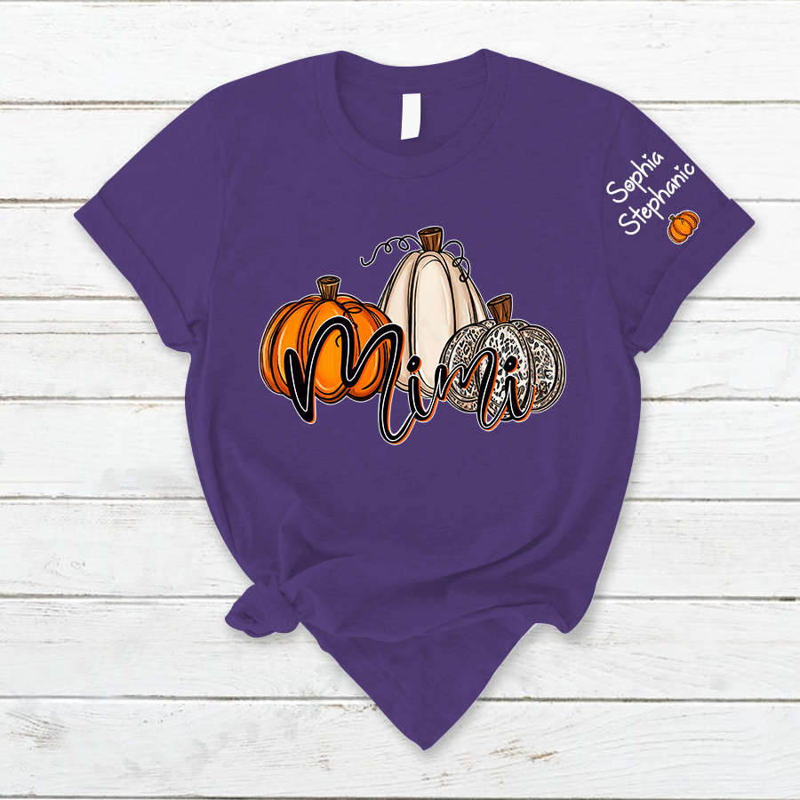 Personalized  Mimi, Grandma Pumpkins Autumn And Grandkids T-Shirt