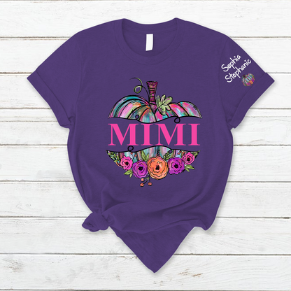 Personalized Mimi Painted Pumpkin And Grandkids Autumn T-Shirt