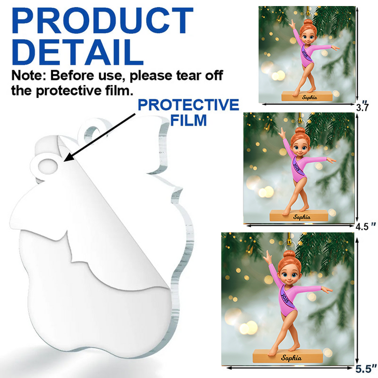 Personalized Gymnast Girl Christmas Ornament 2025, Custom 3D Acrylic Decoration, Unique Holiday Gift For Daughter & Granddaughter Ornament