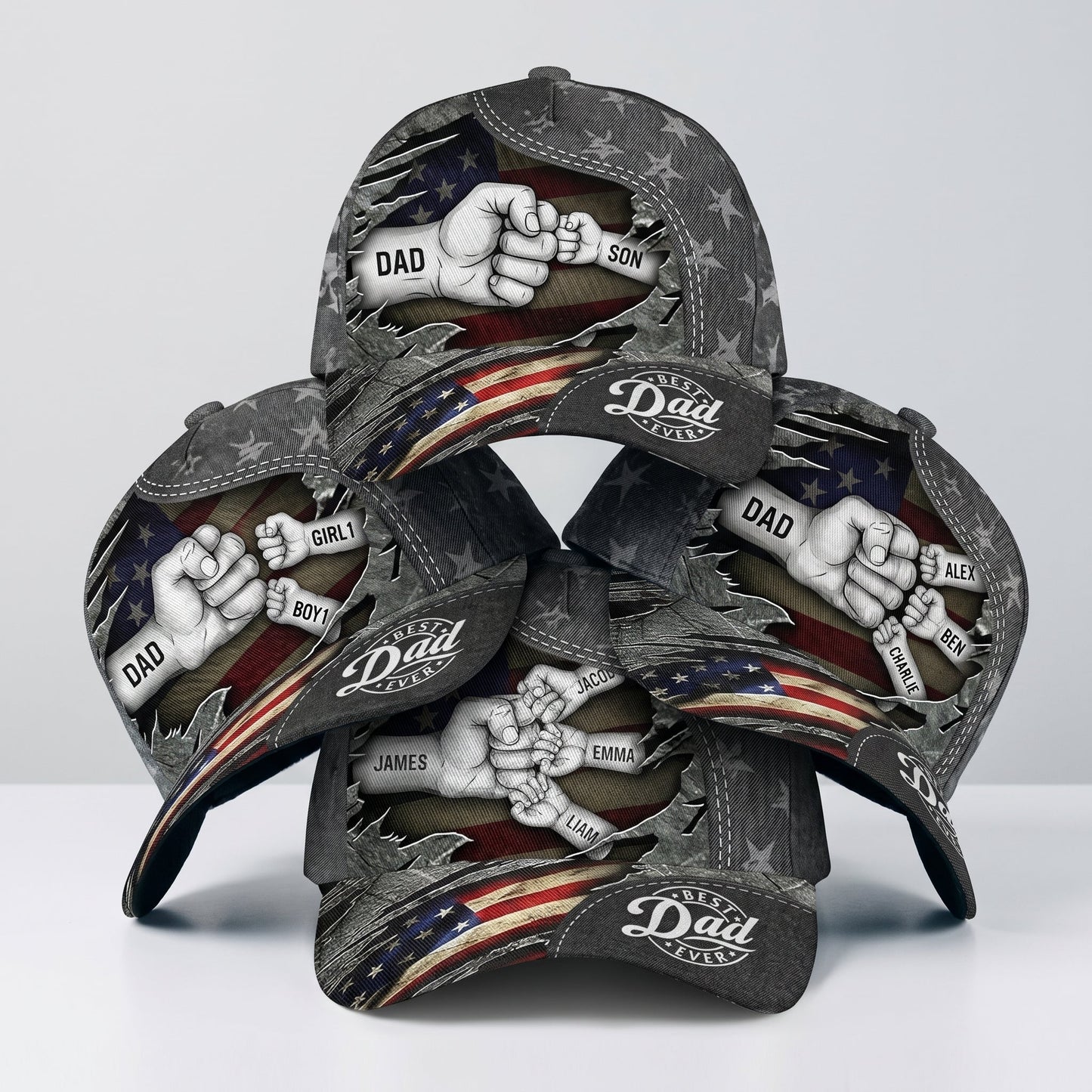 The Patriotic "Best Dad Ever" Custom Fist Bump Leather-Stitch Cap