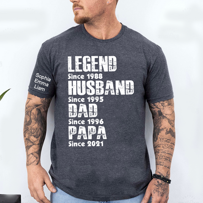 Custom Dad Shirt Legend Husband Father Papa Since, Personalized Family T Shirt with Names