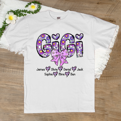 Personalized Gigi Purple Daisy Color With Grandkids Mother's Day TH T-Shirt