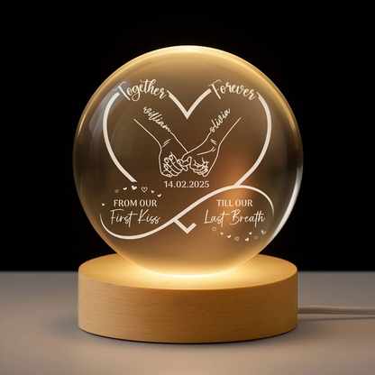 Personalized Globe Lamp for Couples – Together Forever Photo Light, From Our First Kiss Till Our Last Breath, Unique Romantic Gift Crystal Night Ball