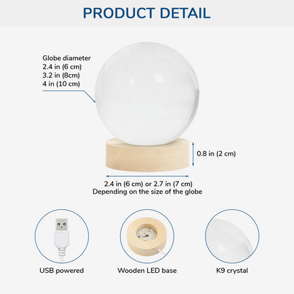 Personalized Globe Lamp for Couples – Together Forever Photo Light, From Our First Kiss Till Our Last Breath, Unique Romantic Gift Crystal Night Ball