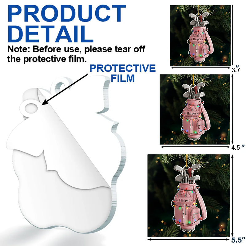 Personalized Golf Ornament – Merry Christmas Tree Decoration for Golfers, Custom Name Gift Ornament