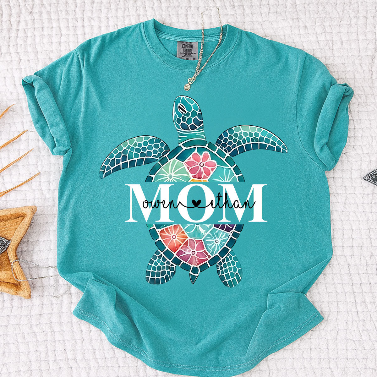 Comfort Colors® Personalized Mimi Sea Turtle Shirt, Custom Grandkids Names Beach Shirt, Coastal Summer Vacation Shirt for Grandma, Ocean Lover Gift for Mimi Nana Gigi