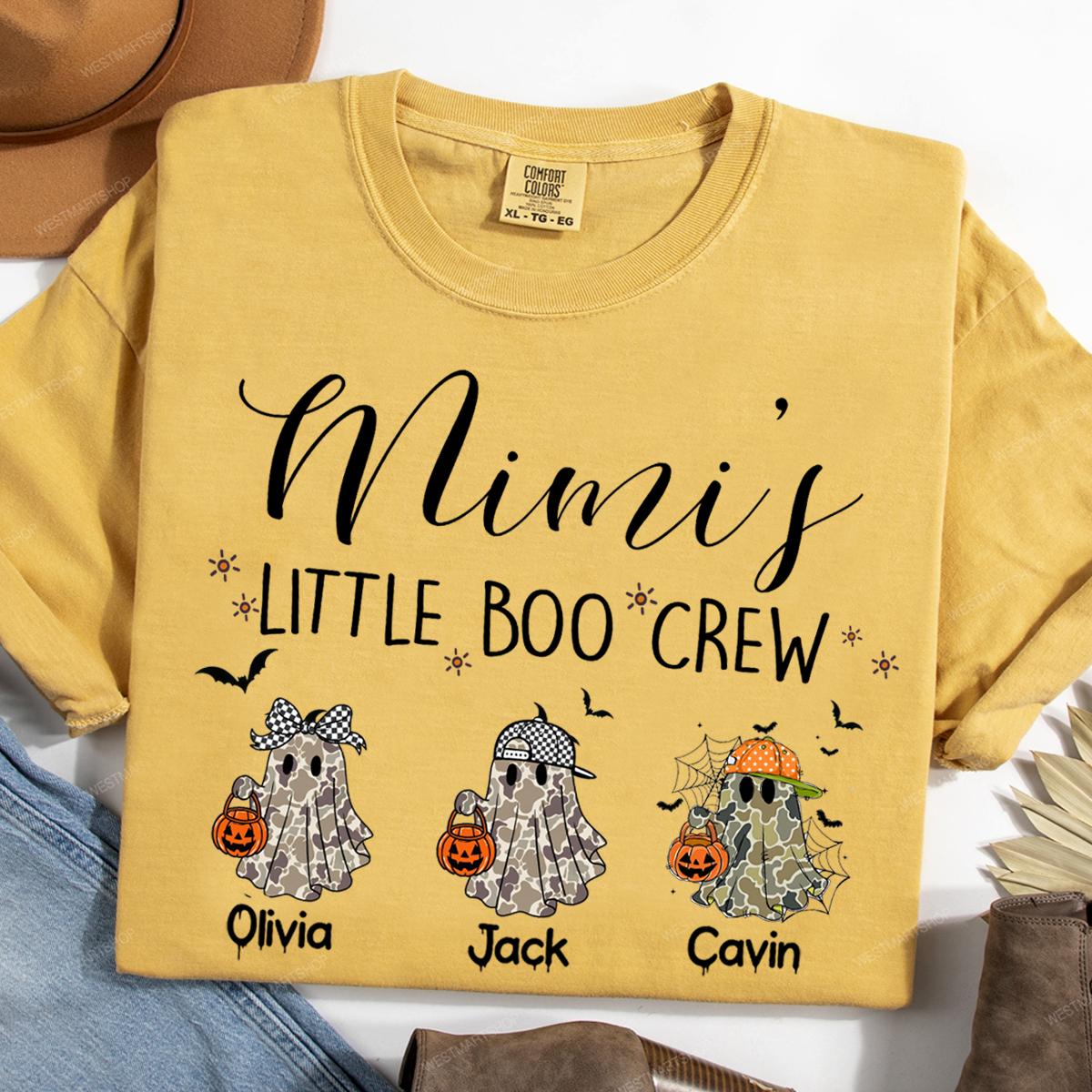 Comfort Colors® Custom Halloween Grandma Shirt, Grandma Boo Crew Ghost Boy Girl Shirt, Grandma's Bootiful Crew Shirt