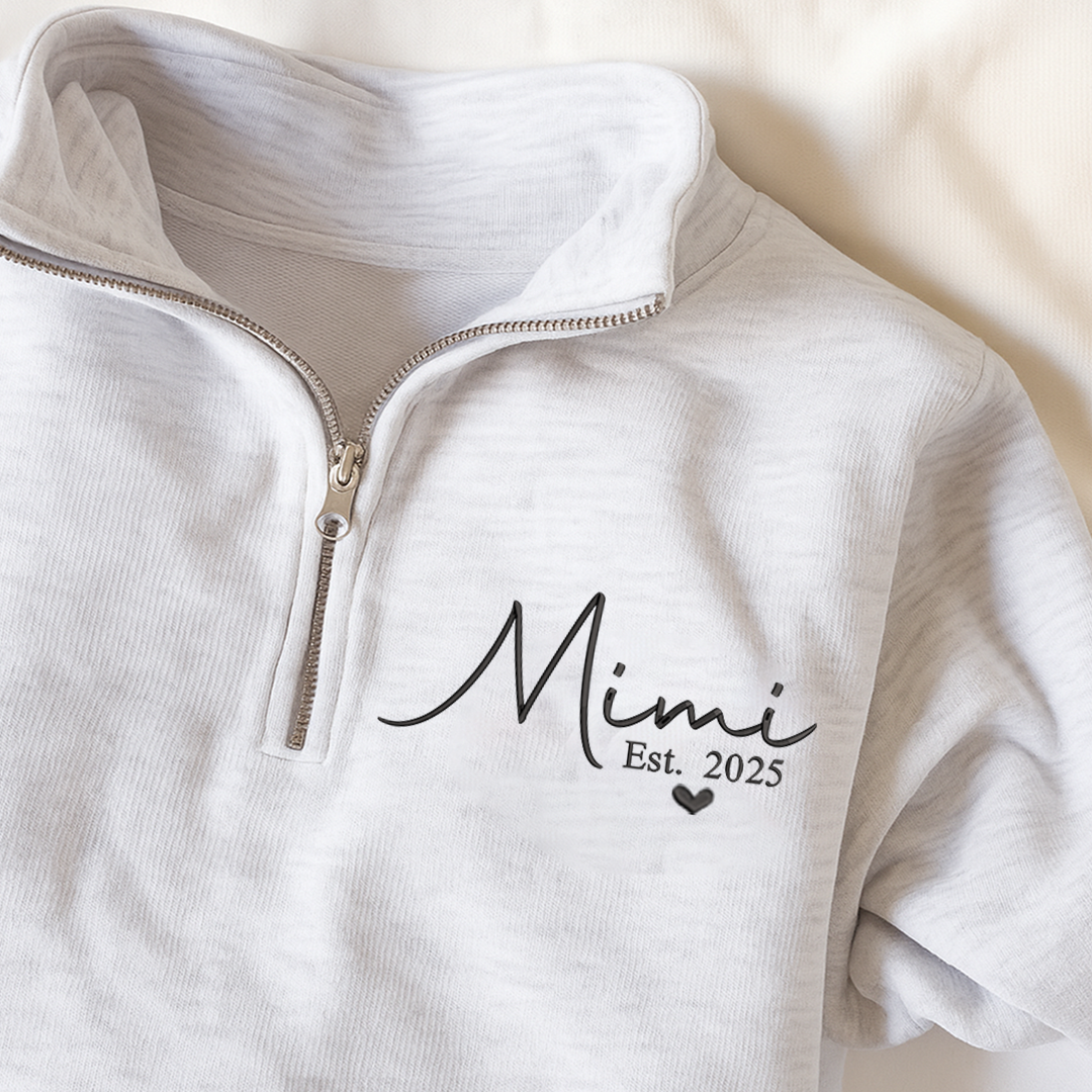 Mimi Heart Est Sweatshirt, Mimi And Grandkids Embroidered Quarter Zip Sweater