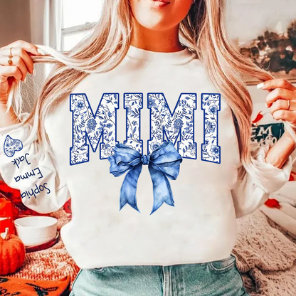 Mimi Floral Toile Blue Water Color Coquette Bow Gift For Grandma And Grandkids Sweatshirt