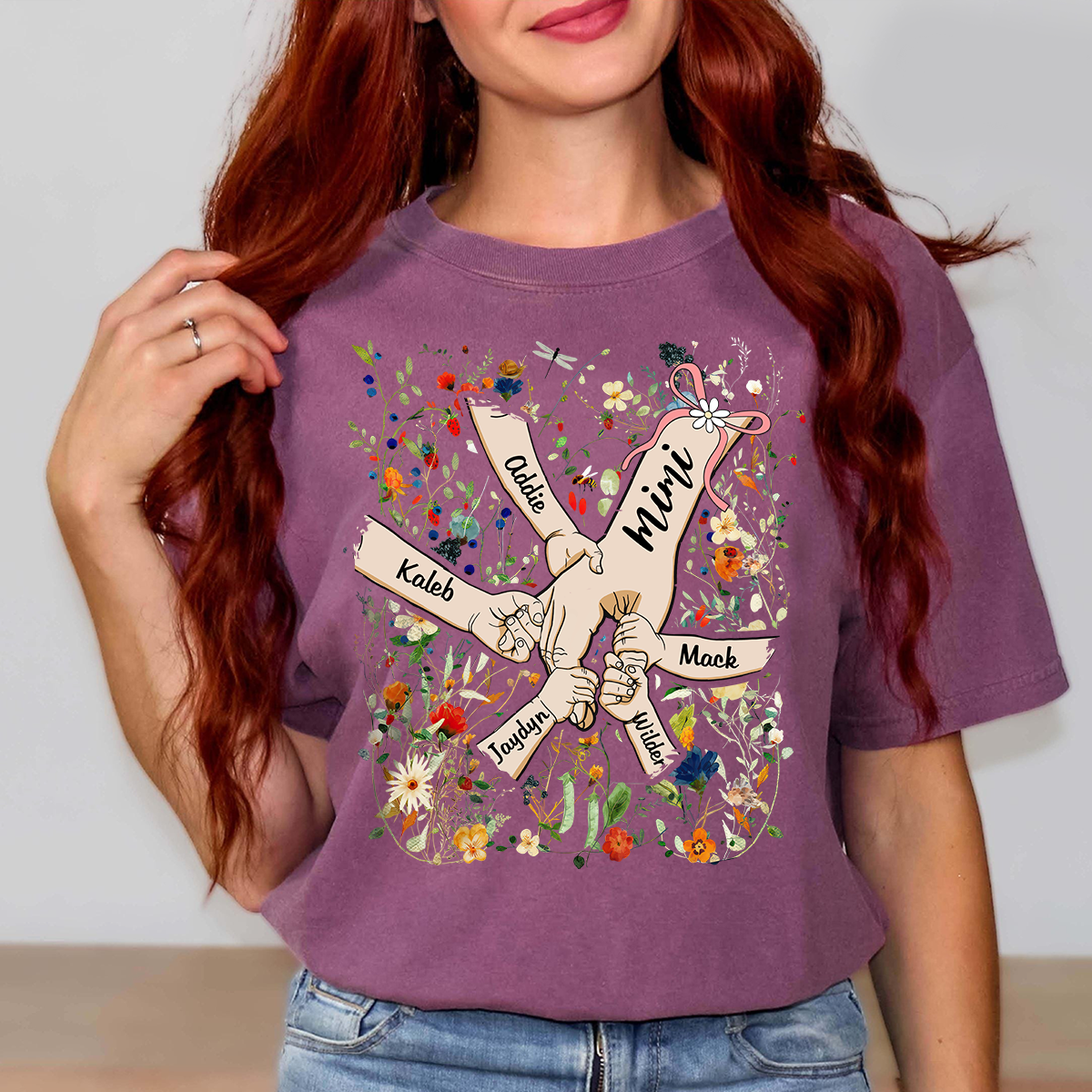 Comfort Colors® Mimi Hand Flower 2025 T-Shirt, Custom Grandma With Grandkids Shirt