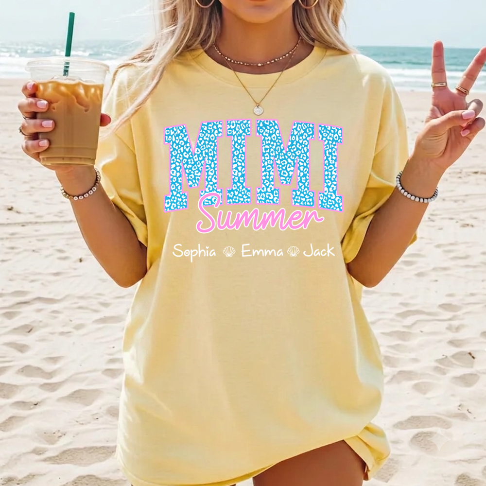 Comfort Colors® Personalized Mimi Summer Shirt, Custom Grandkids Names Shirt, Leopard Heart Grandma Shirt, Summer Gift for Mimi Nana Gigi, Birthday Mothers Day Shirt