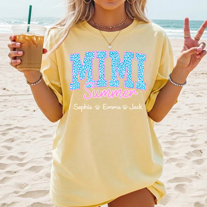 Comfort Colors® Personalized Mimi Summer Shirt, Custom Grandkids Names Shirt, Leopard Heart Grandma Shirt, Summer Gift for Mimi Nana Gigi, Birthday Mothers Day Shirt