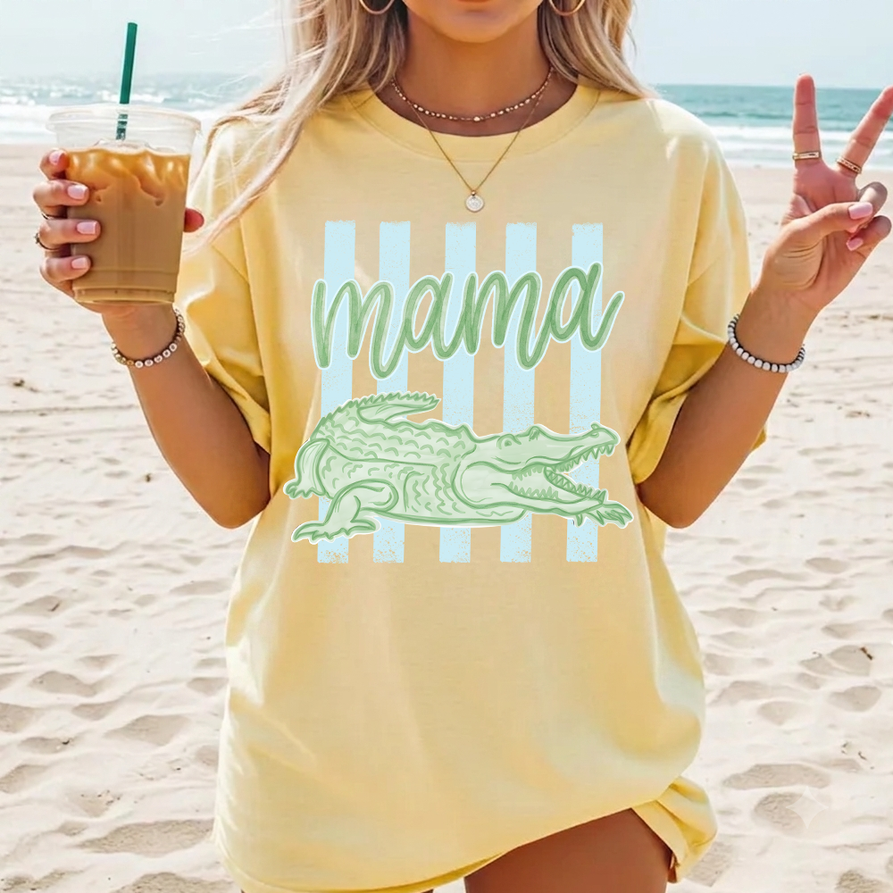Comfort Colors® Personalized Mama Crocodile Shirt, Custom Mom Mom Life Shirt, Cute Alligator Mama Tee, Mother’s Day Birthday Gift for Mom, Family Name Shirt