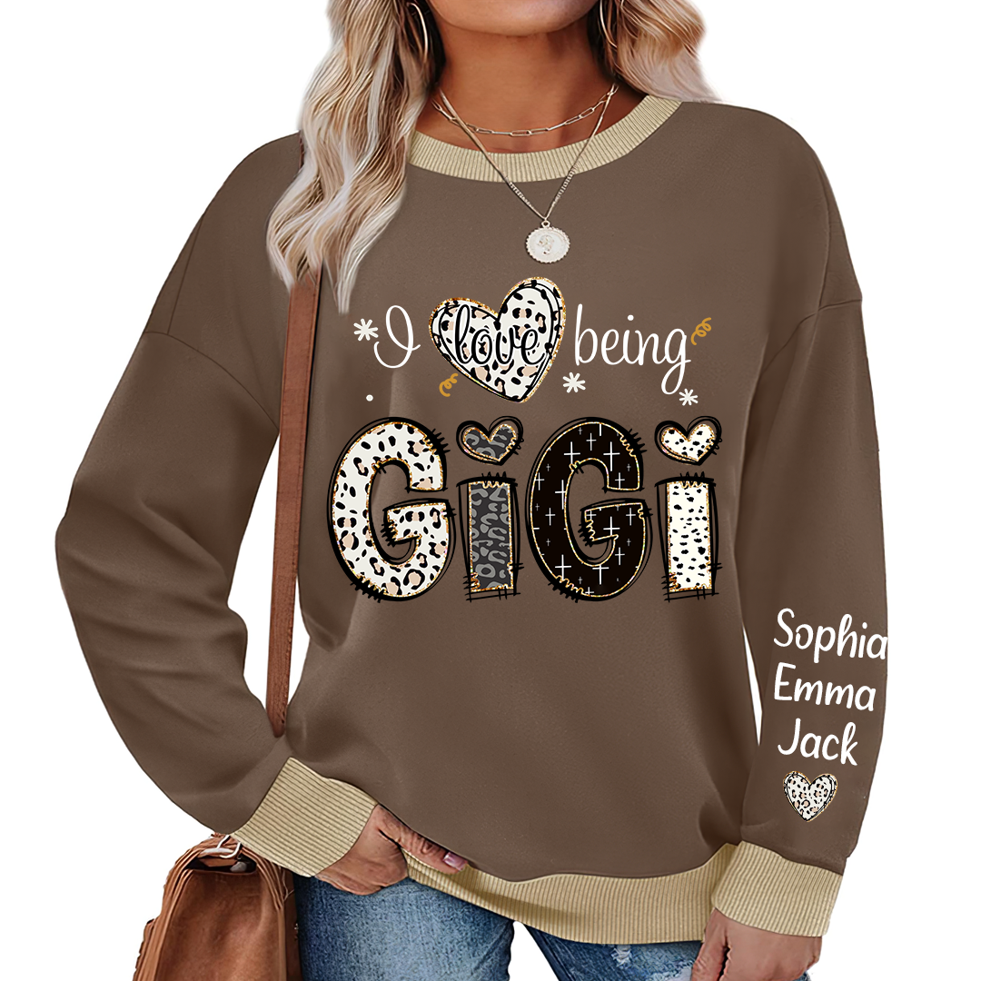 I love being Gigi Bible Style Gift For Grandma And Grandkids Names on Sleeve Sweatshirt Mix