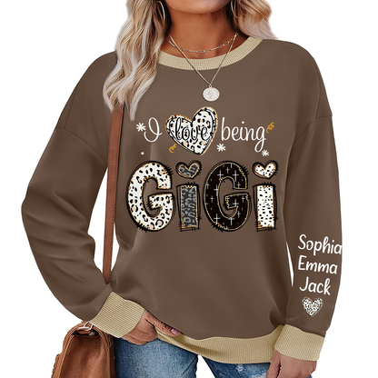 I love being Gigi Bible Style Gift For Grandma And Grandkids Names on Sleeve Sweatshirt Mix