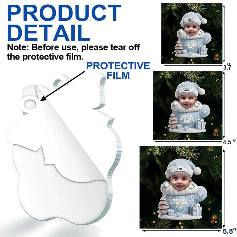 Personalized Baby’s First Christmas Ornament 2025, Custom Photo Acrylic Decoration, Unique Keepsake Gift For Newborns And Parents Ornament