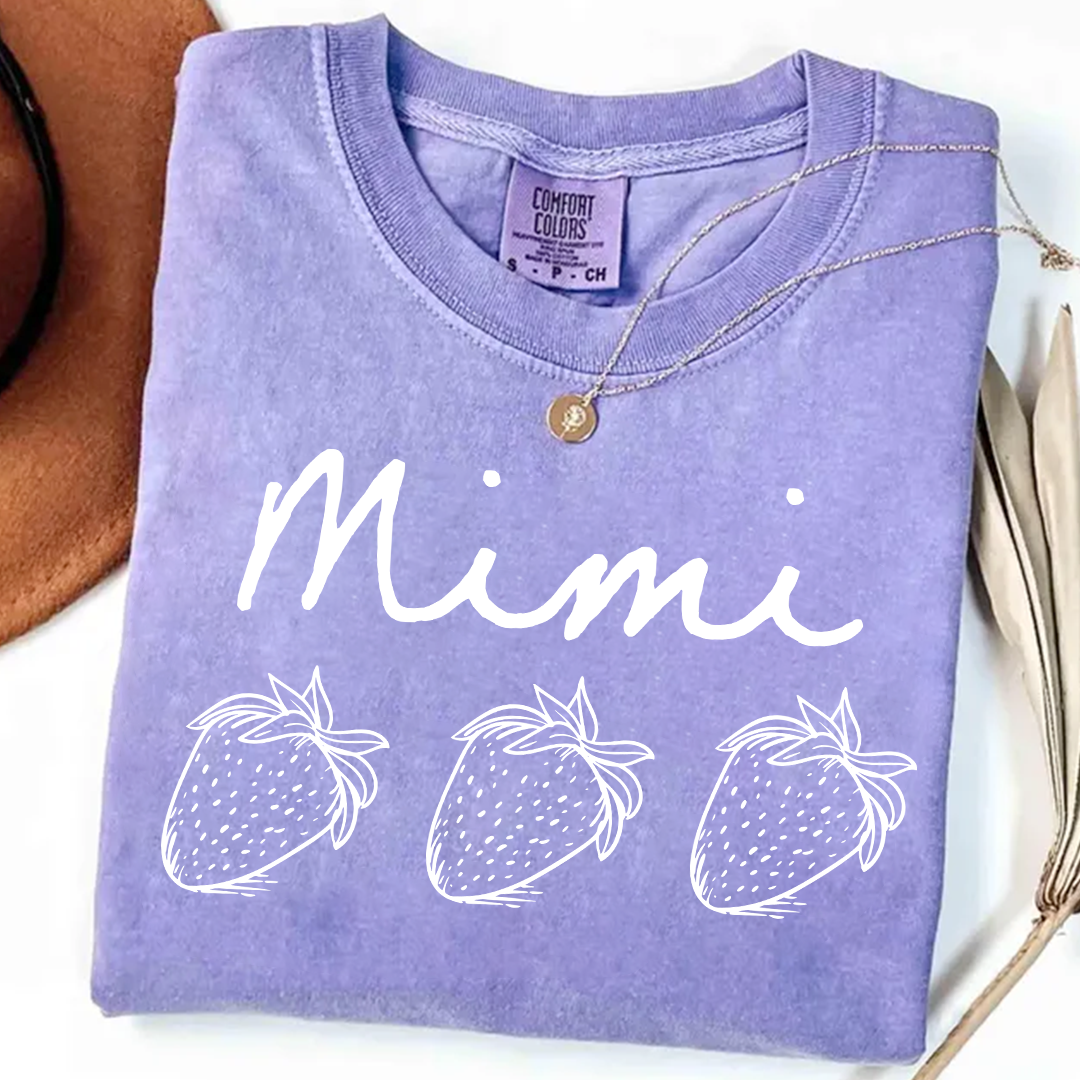 Comfort Colors® Personalized Mimi Strawberry Shirt, Custom Grandma Name Shirt with Kids Names, Cute Strawberry Family T-Shirt