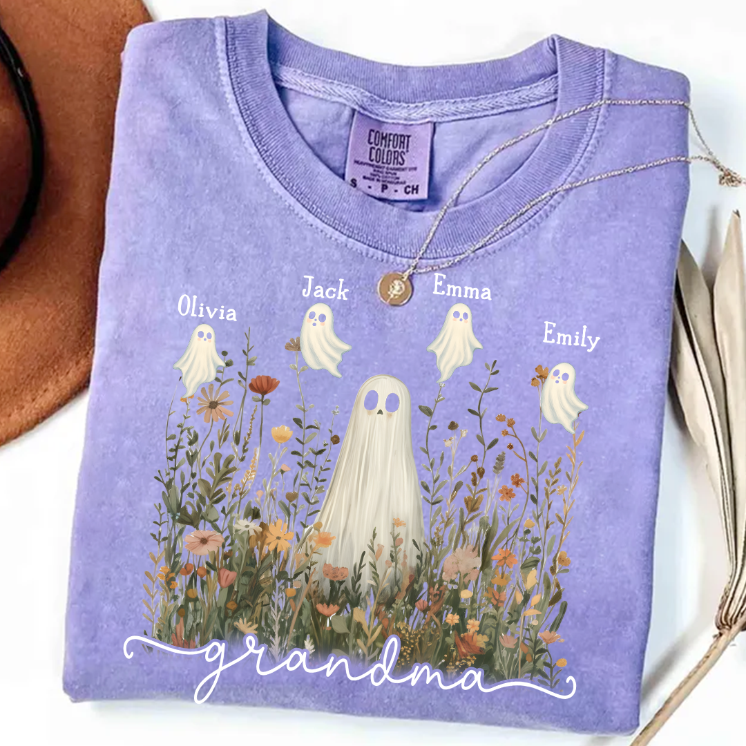 Comfort Colors® Grandma Cute Ghost in Wildflowers And Grandkids T-Shirt