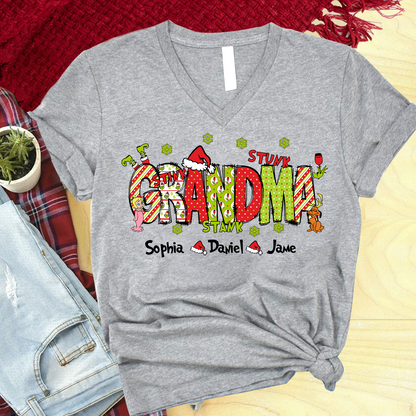 Personalized Nickname Grandma, Mom And Kids Names Christmas 2024  V-Neck