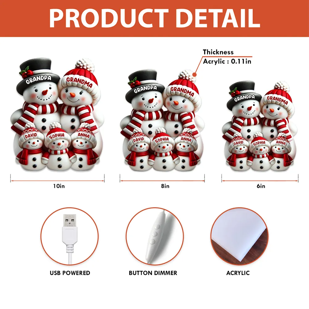 3D Effect Cute Snowman Personalized Light Box – Unique Christmas Decor & Holiday Gift for Family, Grandma & Grandpa Light Box
