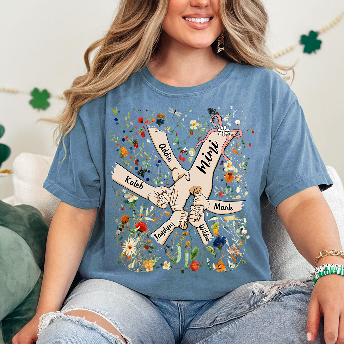 Comfort Colors® Mimi Hand Flower 2025 T-Shirt, Custom Grandma With Grandkids Shirt