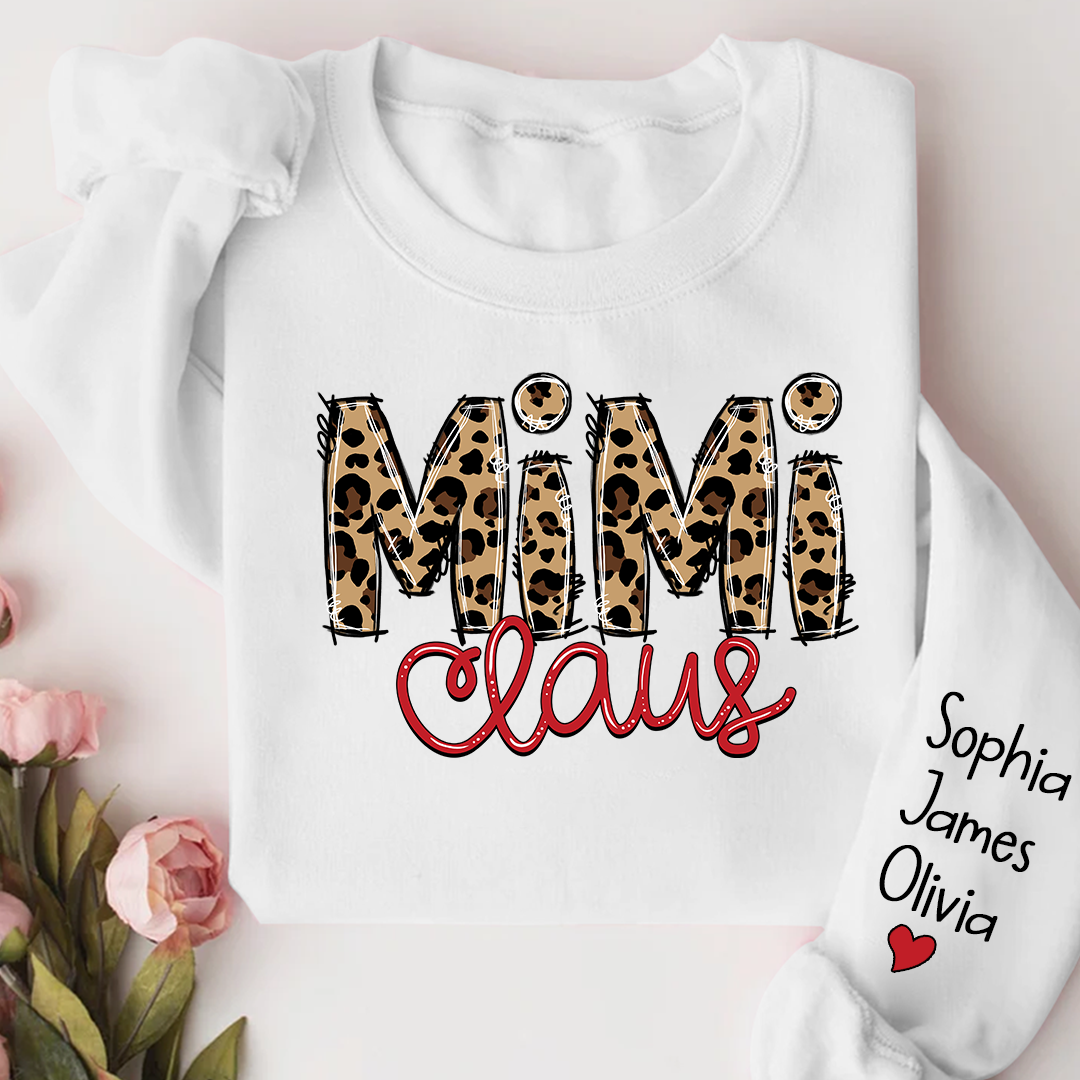 Merry Christmas Mimi Claus Leopard  Sweatshirt with Grandkids Sweatshirt