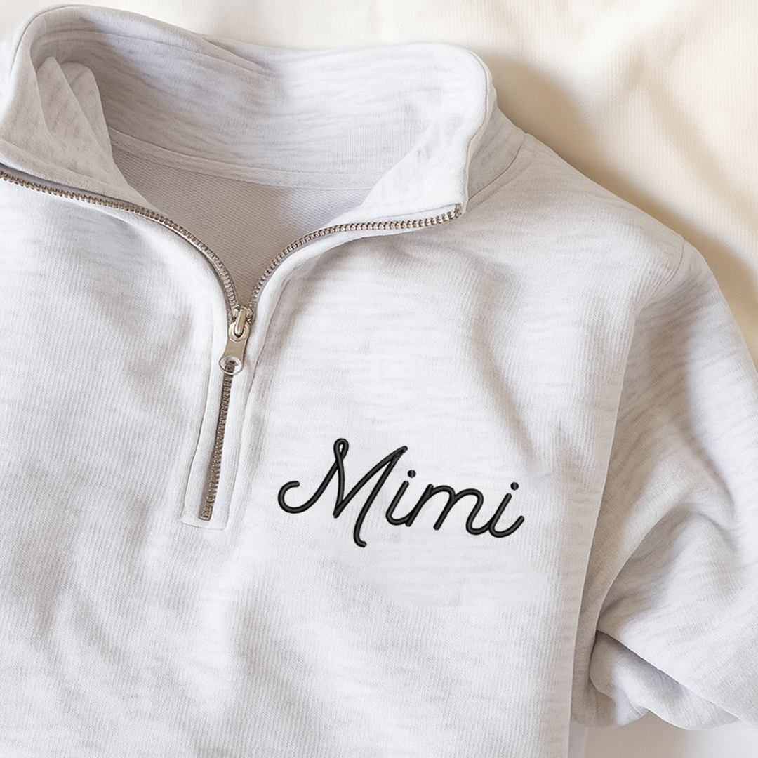 Mimi heart Pink Sweatshirt, Mimi And Grandkids Embroidered Quarter Zip Sweater