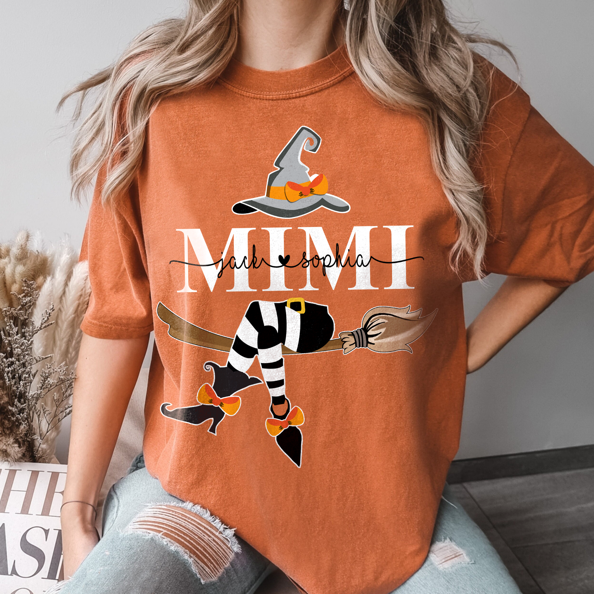 Comfort Colors® Custom Mimi Witch And Grandkids Halloween T-Shirt
