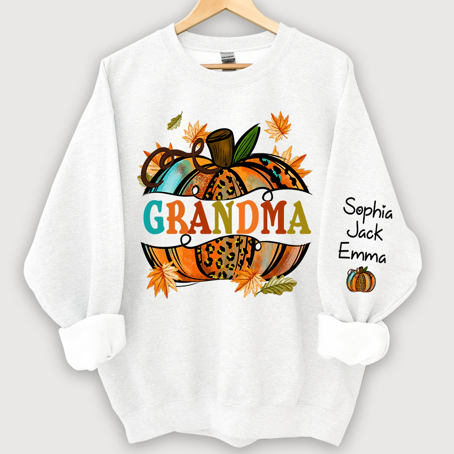 Personalized Grandma Autumn Pumpkin And Grandkids Fall Sweatshirt