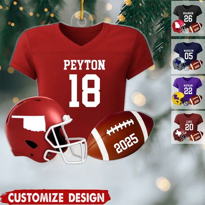 Personalized 3D Football Uniform Ornament – Custom State Map Acrylic Ornament, Proud American Gift for Football Players & Fans Ornament