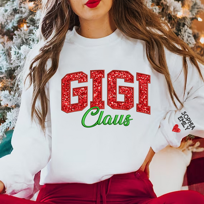 Glitter Embroidered Gigi Claus And GrandKids Christmas 2024 Sweatshirt